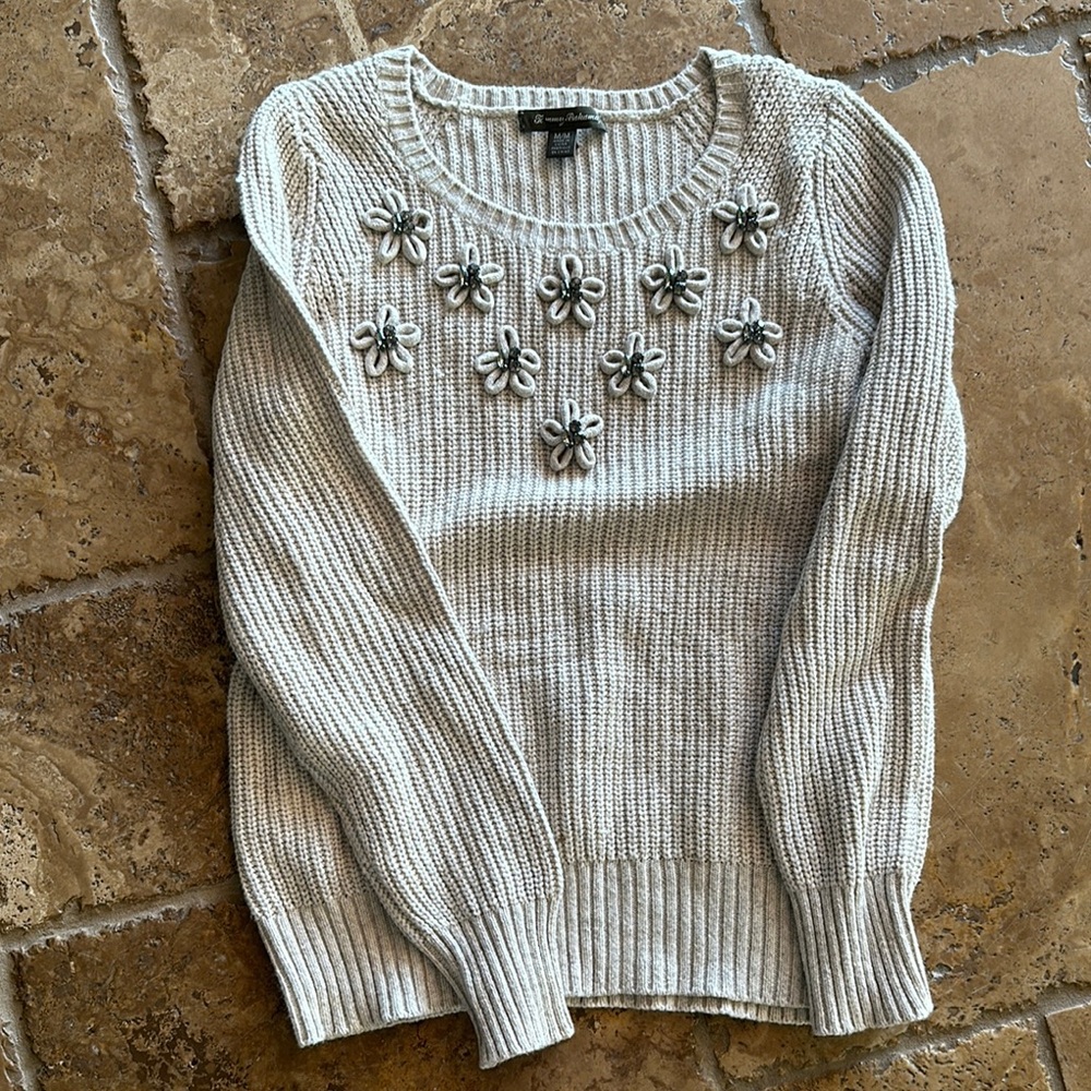 Tommy bahama sweater size medium with floral rhinestones
